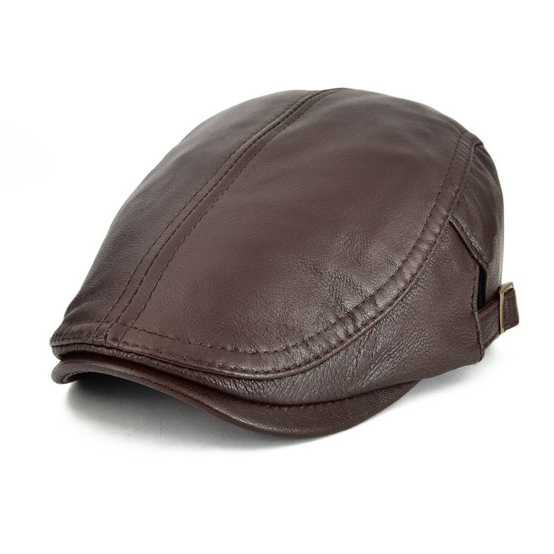 VOBOOM Men Women Adjustable Genuine Leather Ivy Cap Newsboy Hat (Brown) - Image 1